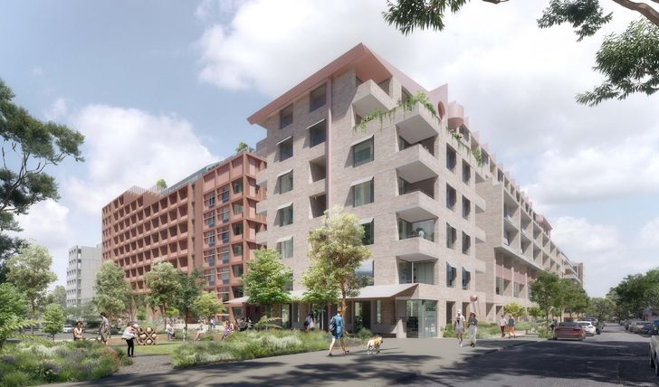 Seven new buildings ranging eight to 13 storeys in height are intended to accommodate 1700 residents in affordable accommodation. Pictured: One of two proposed buildings designed by Tribe Studio.