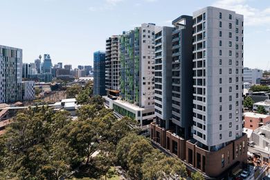Gibbons Street housing in Redfern by DKO contains a mix of 40 social and 120 affordable housing units.