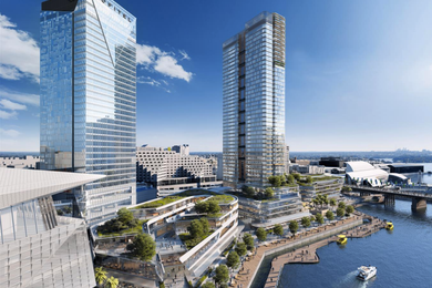 Harbourside Shopping Centre Redevelopment concept proposal by FJMT and Aspect Studios.