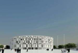 The circular form of the Council of Representatives building, part of the Iraqi parliament complex by Assemblage, symbolizes convergence and stability.