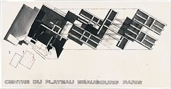 Competition entry to the 1971 Paris Pompidou Centre Competition, by Ken Maher, Colin Stewart, Craig Burton and Richard Apperly. The scheme was awarded second place.