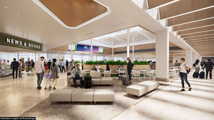The project will nearly double the footprint of the terminal, increase the number of departure gates from five to seven, and triple the size of the departure lounge.