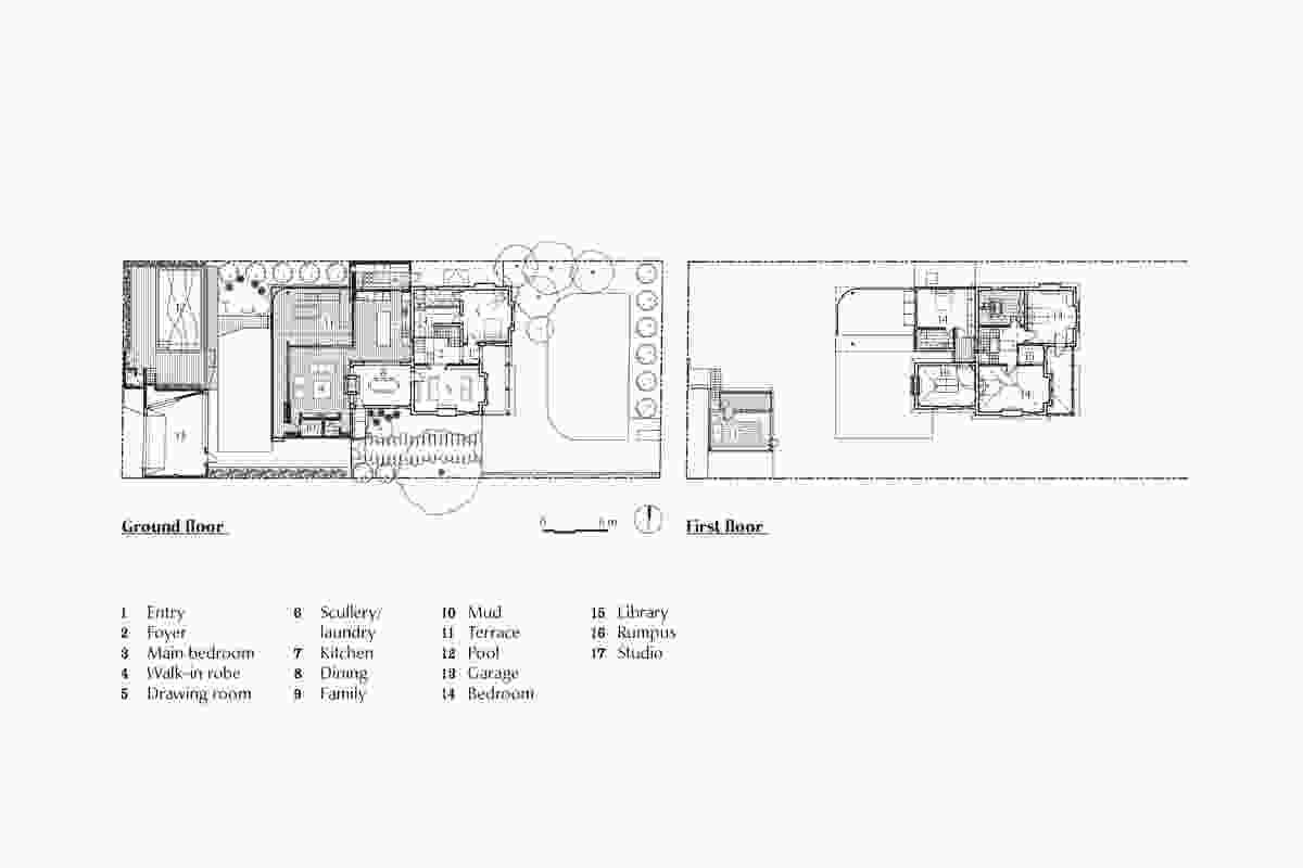 Plans of Hiro-En House by Matt Gibson Architecture and Design.