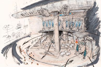 Nigel Coates, sketch for Caffè Bongo in Tokyo (1986) – a period of frenzied public interest in the glamour of architecture.
