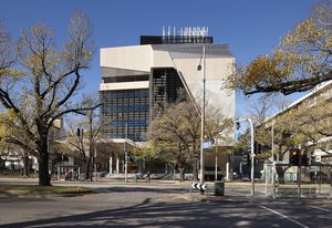 The exterior of the Melbourne Brain Centre, Parkville, by Lyons.