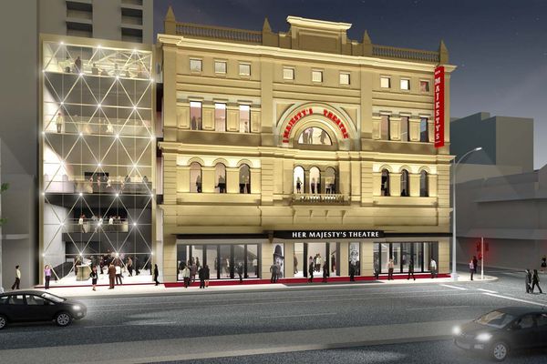 The redeveloped Her Majesty's Theatre, designed by Cox Architecture, will include a new wing featuring three levels of bars, along with entertainment and exhibition spaces.