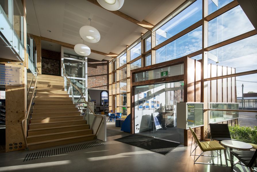 Low-emissivity glass was used for the library project in regional Victoria to enhance the building's energy performance.