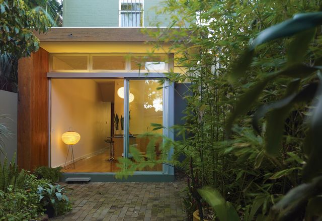 A projecting timber wall assisted in providing privacy from the neighbouring properties.
