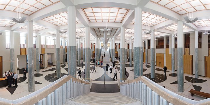 The marble foyer of Parliament House.