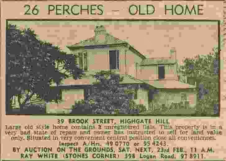 Watson’s South Brisbane home when purchased in 1974.