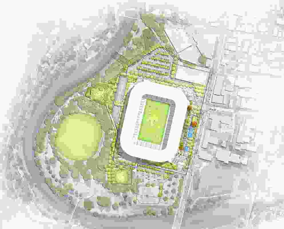The Western Sydney Stadium precinct designed by Aspect Studios.