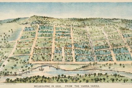 Melbourne in 1838, shaped by surveyor Robert Hoddle's grid design.
