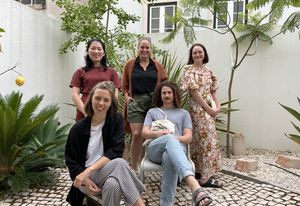 The 2023 Dulux Study Tour winners, L–R: Tiffany Liew, Ellen Buttrose, Sarah Lebner, Bradley Kerr and Edwina Brisban.