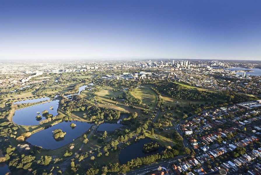 Aerial view of Centennial Park, Sydney. 