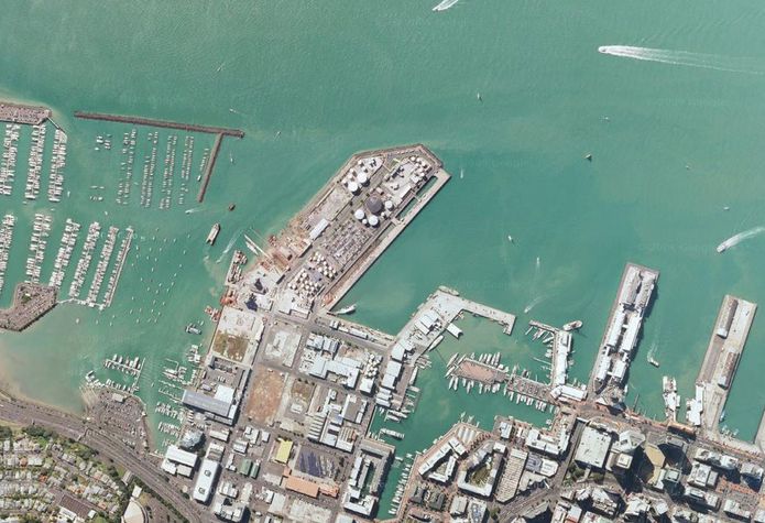 A satellite overview of Auckland's pre-development waterfront.