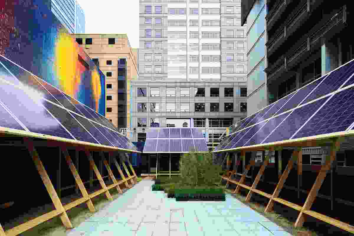 Solar pavilion by John Wardle Architects with artwork by Ash Keating presented in A New Normal.
