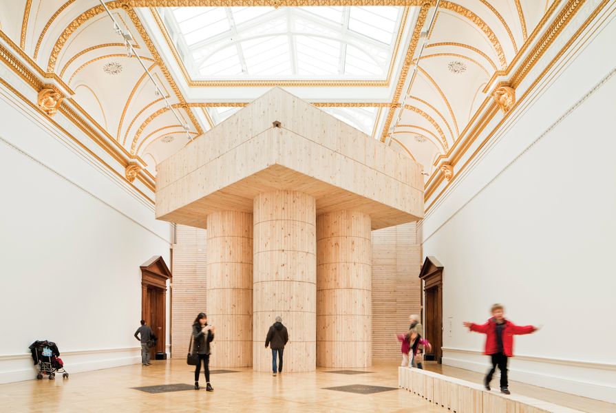 Pezo von Ellrichshausen’s structure in Sensing Spaces enabled visitors to climb, via hidden spiral staircases, to the gallery’s ornate ceiling to experience a different perspective.
