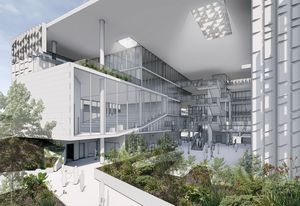 The entrance atrium of the Inner City South State Secondary College, designed by BVN.