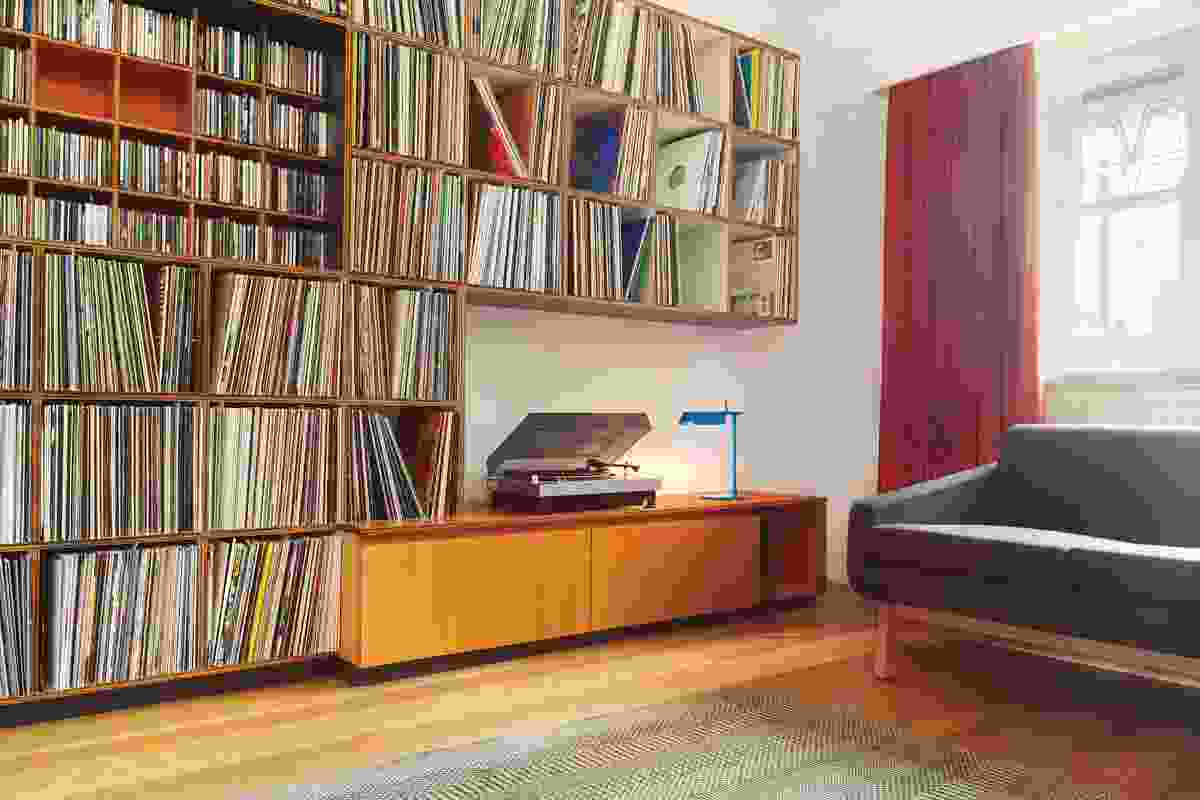 The LP collection is designed into the converted living room.