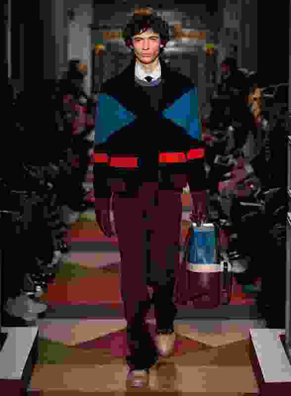 Stewart’s bold geometric designs were featured in Valentino’s Fall 2015 menswear collection.