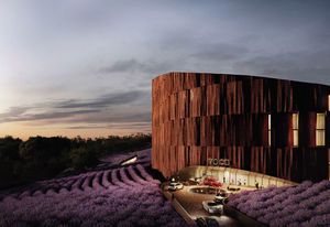 The lavender farm and hotel proposed for 483-489 Maroondah Highway and 169 Nelson Road, Lilydale, designed by Hachem Architects.