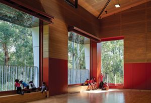 Large retractable windows of the multipurpose hall offer natural ventilation and create an impressive connection to Country.