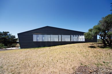 The western elevation of the Venus Bay House makes a bold, graphic gesture.