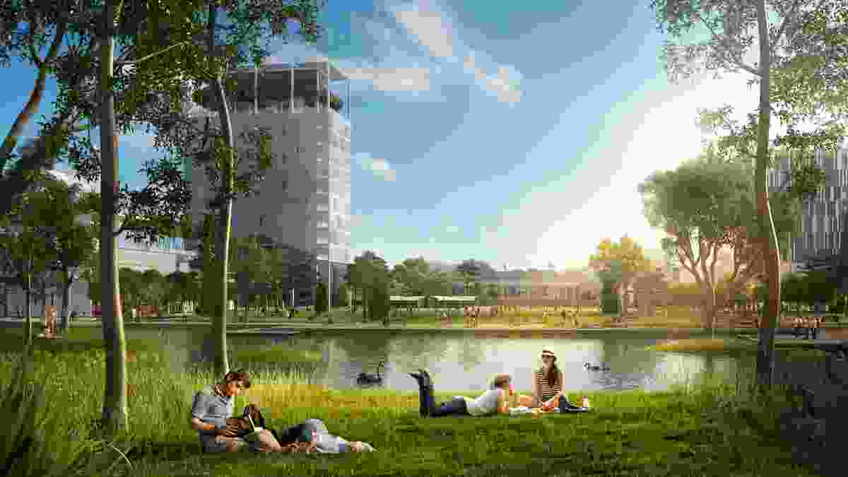 Park space in the centre of the proposed campus masterplan.
