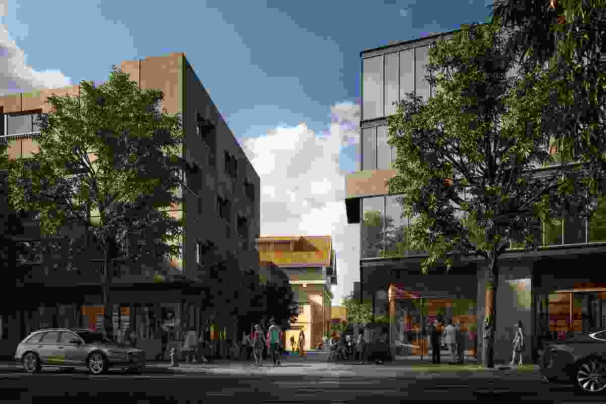The proposed new buildings in the Kingston Arts Precinct by Fender Katsalidis and Oculus will frame views to heritage buildings.