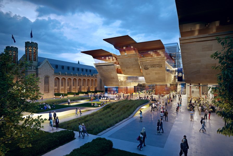 A new entrance building will be created for University of Adelaide's North Terrace campus under its new 20-year masterplan by FJMT.