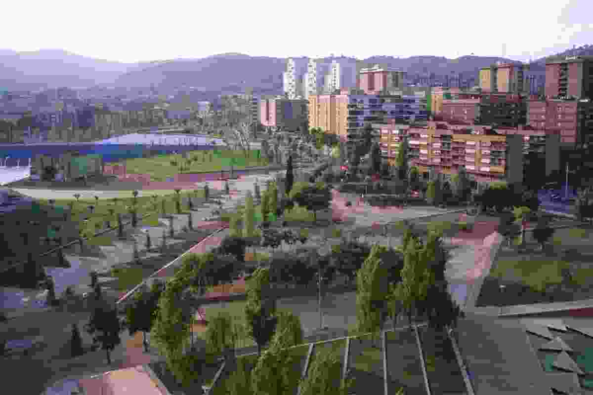 Parc Central de Nou Barris, by Arriola & Fiol Arquitectes, a park between 1960s housing blocks.