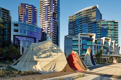 Monument Park sits between Victoria Harbour and the new McBride Charles Ryan-designed development The Quays.