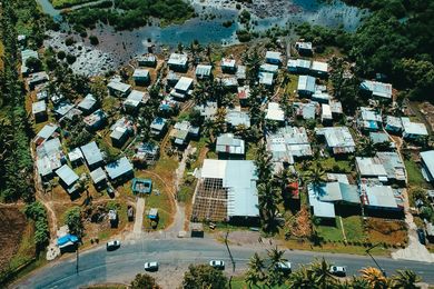 Aerial view of Muanivatu settlement in Suva, Fiji.