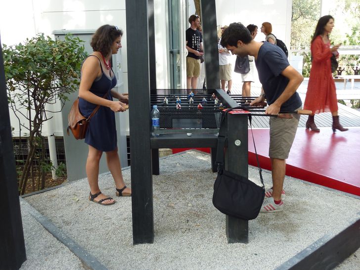 Foosball outside the Australian pavilion.