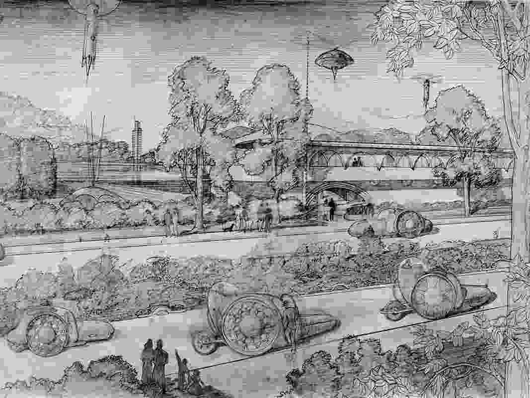 Frank Lloyd Wright sketch of Broadacre City. 