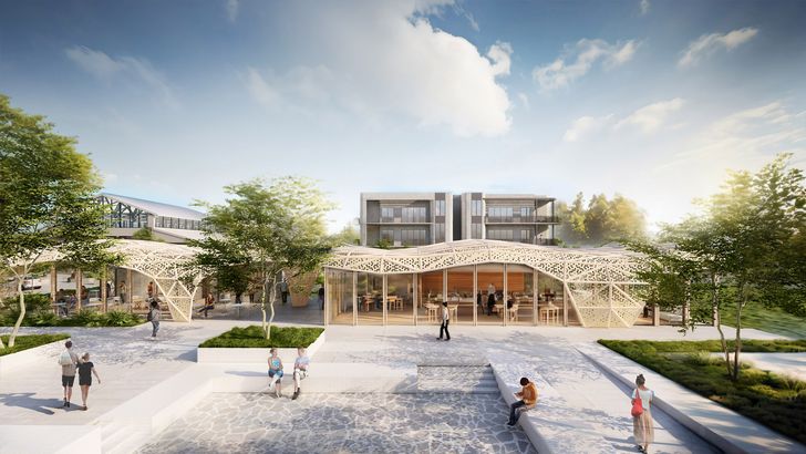 Within the riverfront parkland, Buchan has proposed a new pavilion whose roof is inspired by tree canopy.