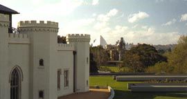 Looking over the upper terrace towards the Royal Botanic Gardens and the Opera House. Skylights for the spaces below are to the right. Image: John Gollings