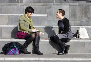 Tania Davidge (left) in conversation with Lori Brown after the Transform symposium in Melbourne, 2013.