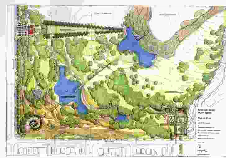 The 1999 masterplan for Booyeembara Park organizes the site along three axes based on Fremantle’s landform, environment and culture.