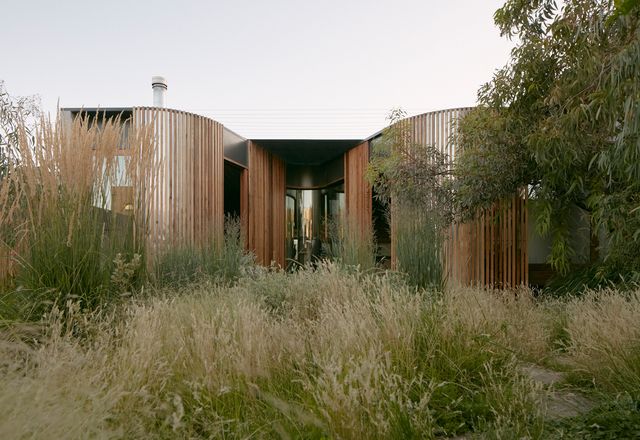 The sculptural addition preserves the backyard and entangles the house with native grasses.