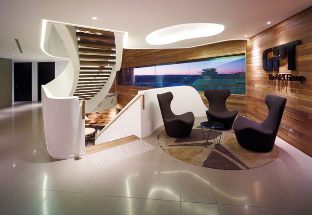 The white curves of the main stair are influenced by the Seidler base building.