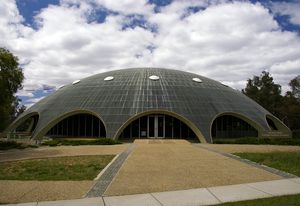 The Shine Dome (formerly Becker House) at the Australian Academy of Science, designed by Roy Grounds and completed in 1959.