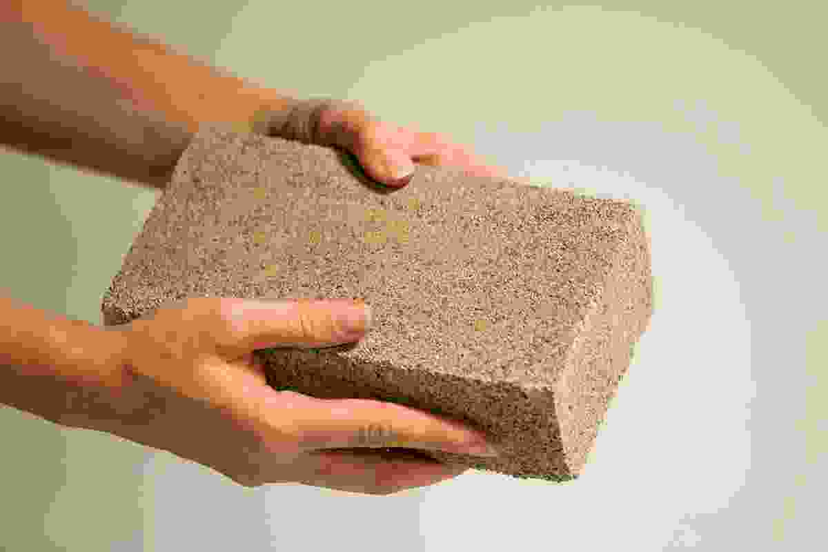A bio-brick composed of bacteria, calcium chloride and urine dispersed over dry sand.