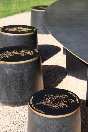 Species’ botanical names have been etched into marine ply tops on seats which, when the installation ends, will be given out to the community with the herbs they contain.