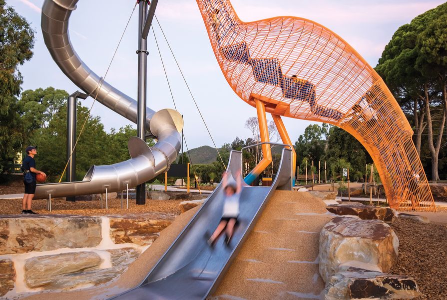 The cover of the November 2023 edition of Landscape Architecture Australia is Thorndon Park Playground by JPE Design Studio.