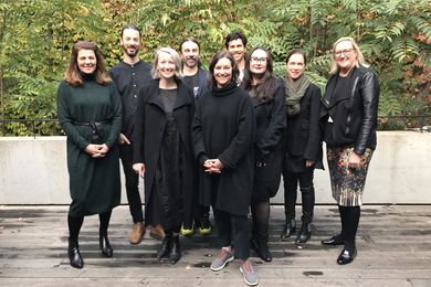 The 2019 National Architecture Conference captains’ lunch. L–R: Clare Cousins, Andy Fergus, Monique Woodward, Timothy Moore, Kerstin Thompson, Stephen Choi, Tania Davidge, Shelley Penn, and Julia Cambage. Absent: Nic Brunsdon and Kieran Wong.