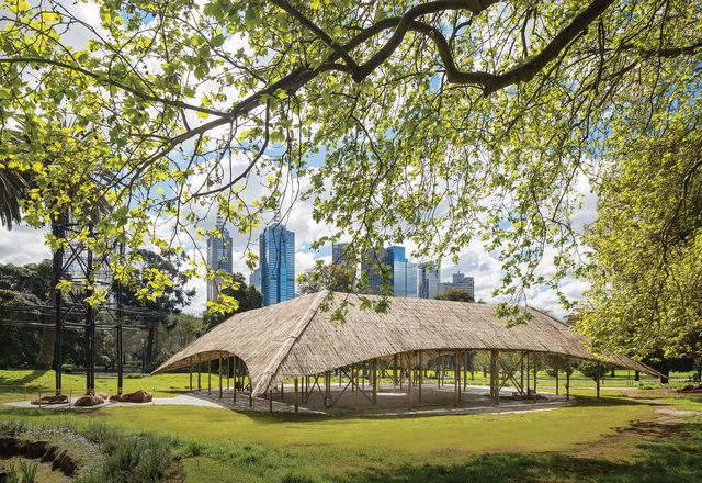 Sited on the edge of the Queen Victoria Gardens, the third iteration of the MPavilion was designed by Studio Mumbai. 