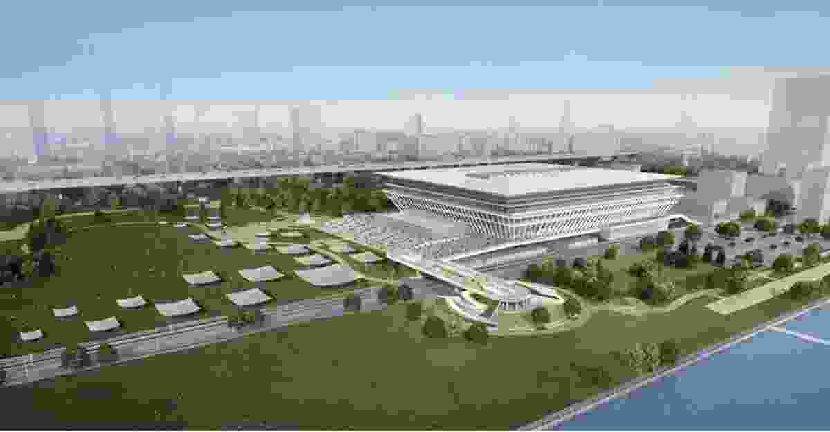 Preliminary design for the Tokyo Olympic Aquatics Centre by Yamashita Sekkei.