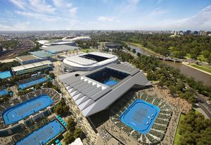 The collaborative proposal by NH Architecture and Populous for the redevelopment of Melbourne Park's Western Precinct.