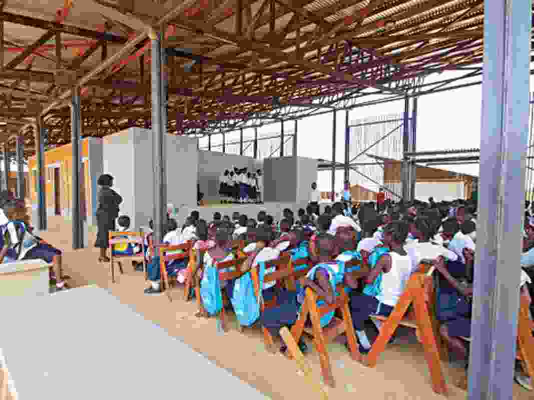 The Charles Boyu Elementary and Junior High School in Ganta, Liberia, designed by Finley Pitt for UNICEF.